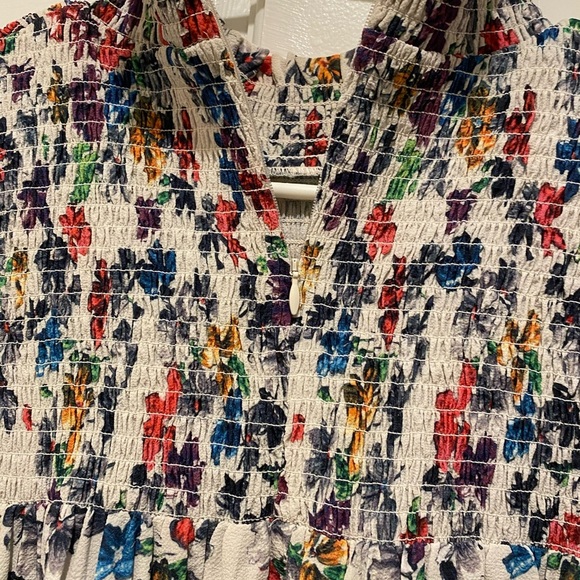 French Connection Black and White Smocked Blouse - Picture 6 of 7